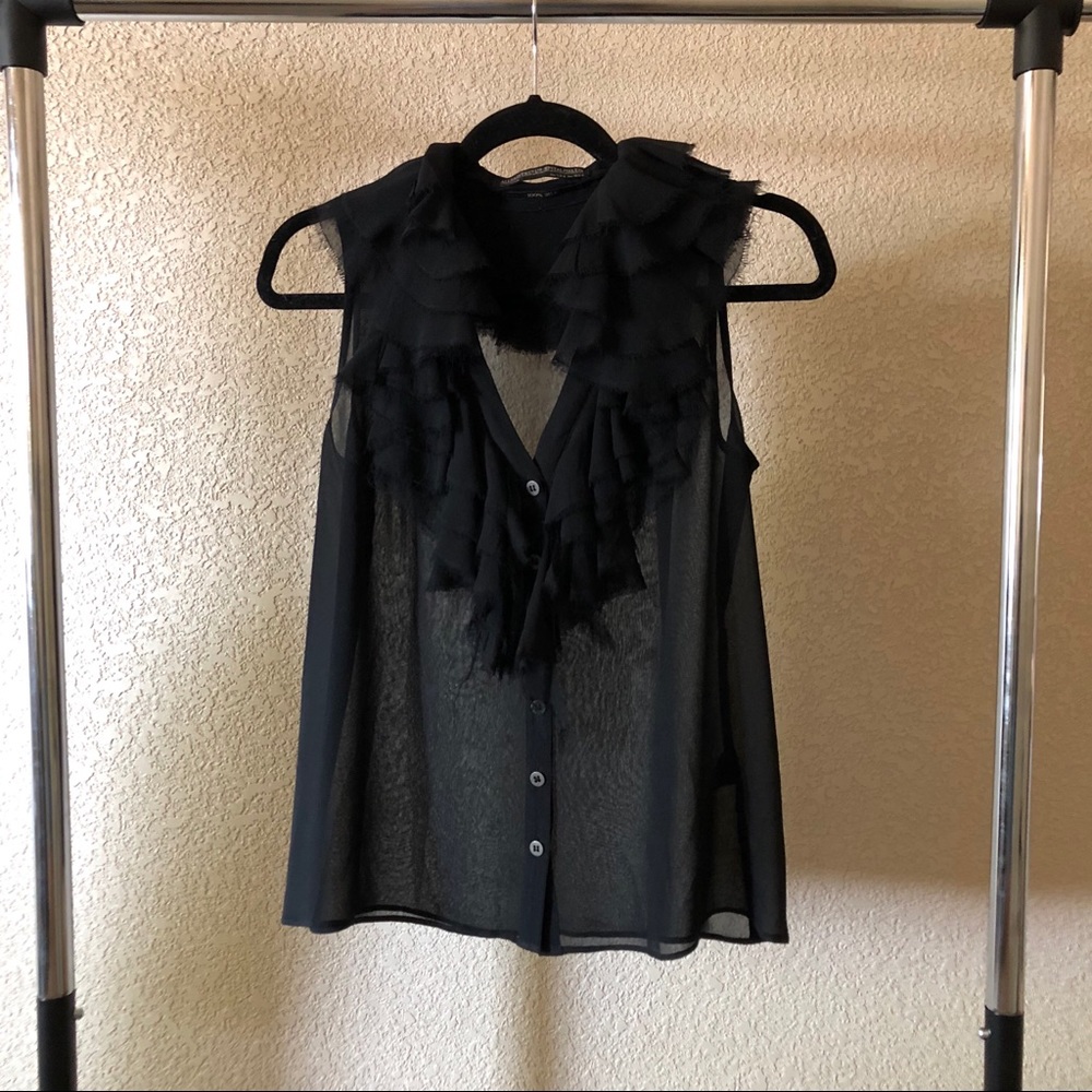 All Saints Black Sheer Silk Button Down Blouse